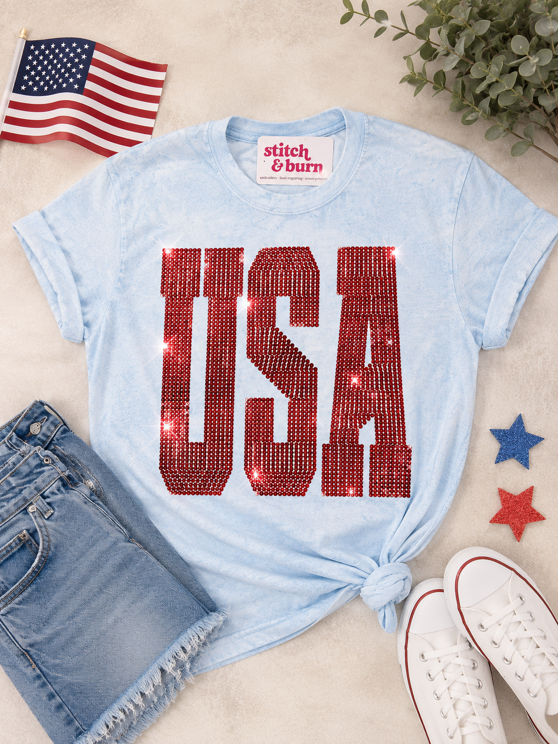 USA Red Sequin Patriotic Tee | Patriotic Fourth of July Shirt | Women's Americana Shirt